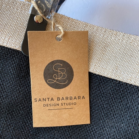 NWT Farmers Market Tote Santa Barbara Design Studio Black Tan Jute Leather 18H - Picture 4 of 15